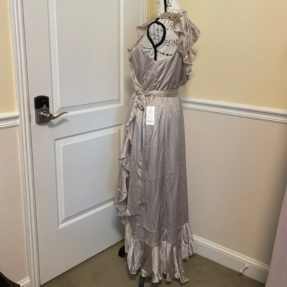 NWT SHOW ME YOUR MUMU Elegant Silver Samantha grey Ruffle Wrap Dress